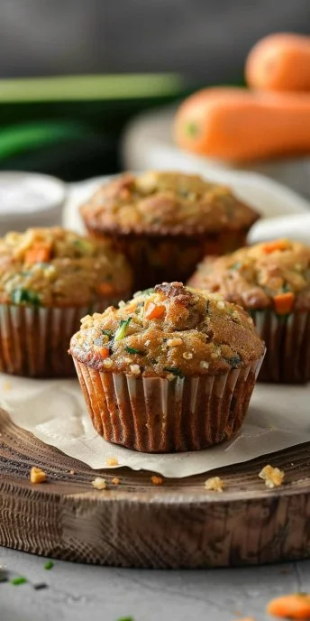 Muffins de Zucchini y Zanahoria recién horneados, saludables y deliciosos