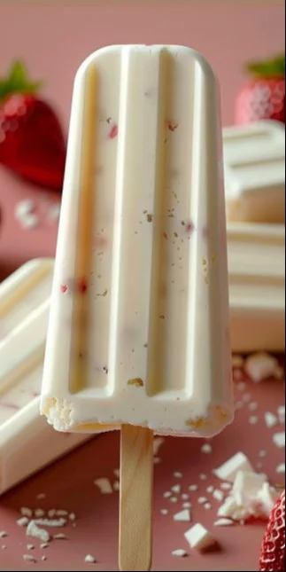 Paletas de helado de leche condensada y leche en polvo en la mesa