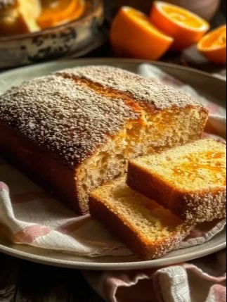 Delicioso Pan de Naranja recién horneado con glaseado de naranja.