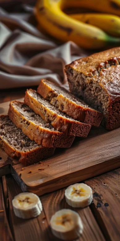 Rebanadas de pan de plátano saludable recién horneadas