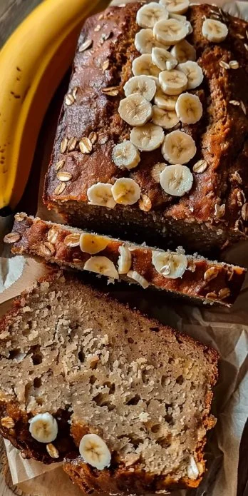 Rebanadas de pan de plátano saludable recién horneado