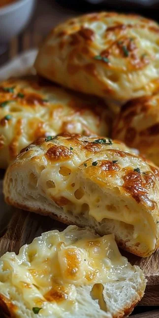 Pan de Queso recién horneado, esponjoso y delicioso con queso derretido.