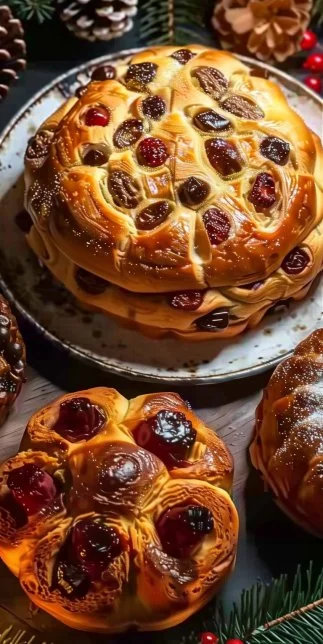 Pan dulce navideño con colores vibrantes y decoraciones festivas