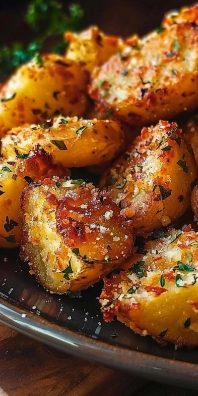 Papas Parmesanas crujientes servidas en un plato