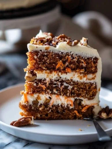 Pastel de zanahoria y nueces decorado con crema, ideal para un postre delicioso.