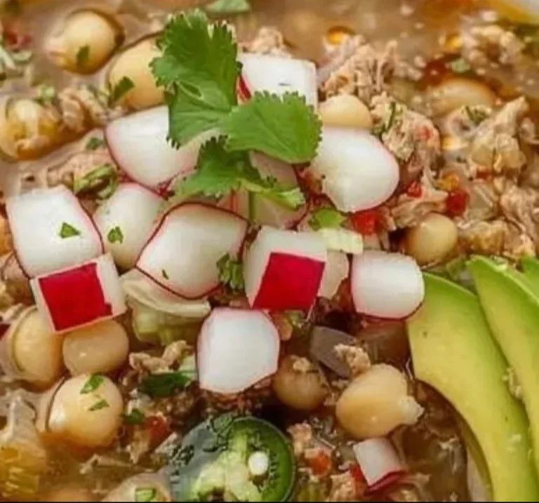 Tazón de Pozole Blanco con toppings tradicionales