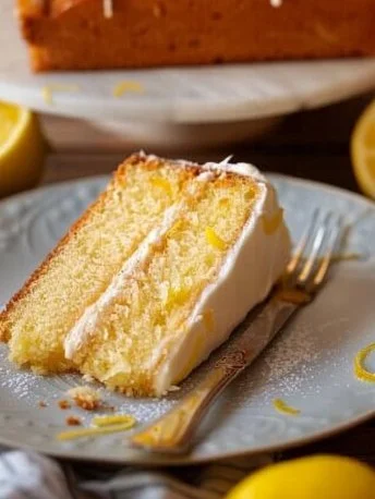 Bizcocho de limón esponjoso recién horneado en un plato