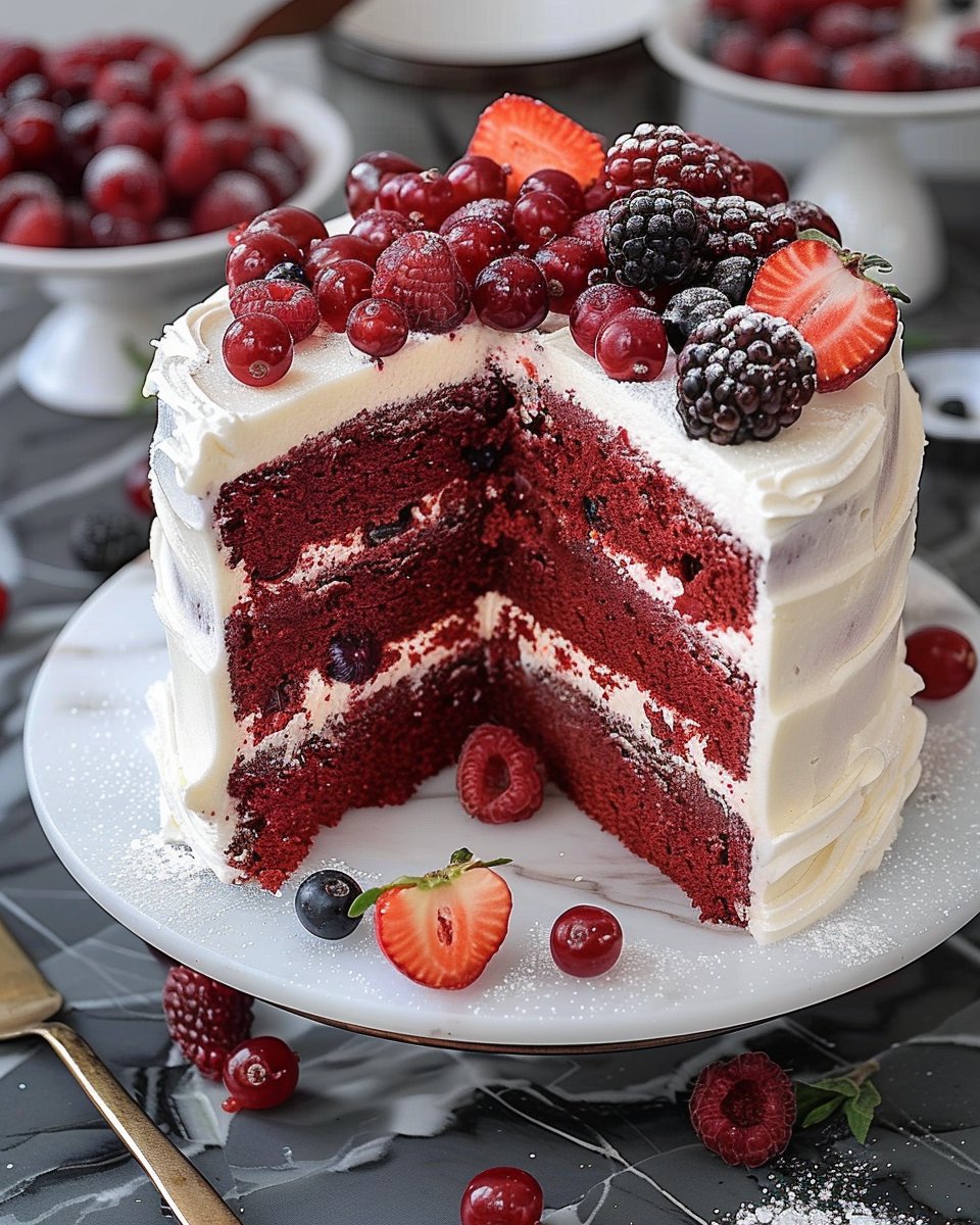 Tarta Red Velvet con Frutos Rojos