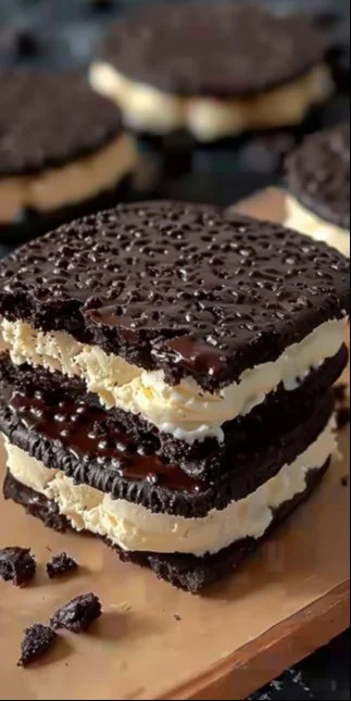 Sándwich de helado cookies y cream en un plato