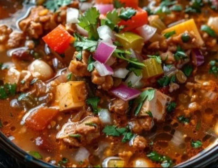 Sopa Azteca con Chicharrón servida en un tazón colorido