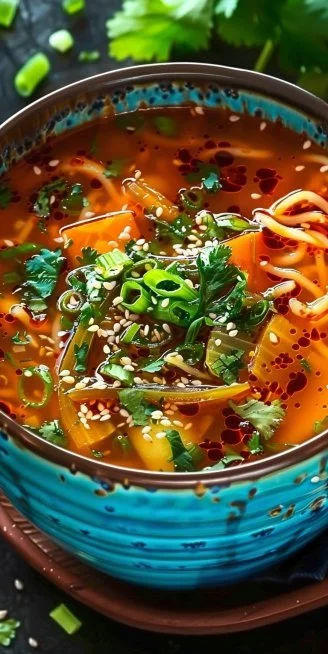 Sopa de Fideo con Chile Guajillo en un plato colorido