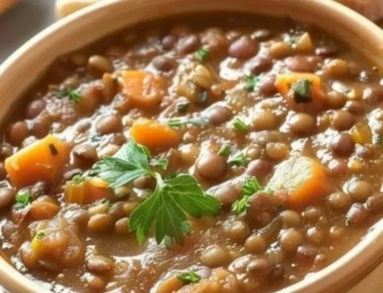 Plato de Sopa de Lentejas Deliciosa con ingredientes frescos y coloridos