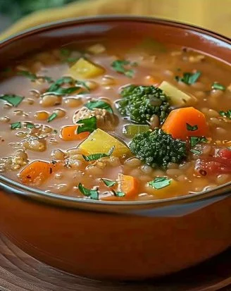 Sopa de letras con verduras fresca y colorida en un tazón