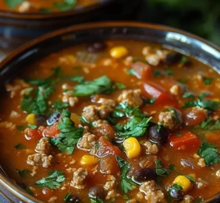 Plato de Sopa de Tortilla mexicana con ingredientes frescos y crujientes tortillas.