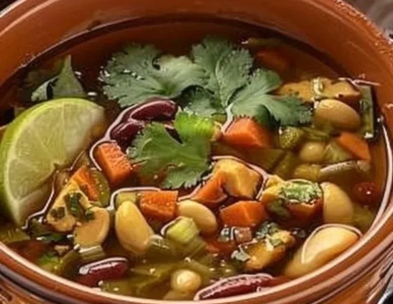 Plato de Sopa Tlalpeña, un plato tradicional mexicano con pollo y chiles.