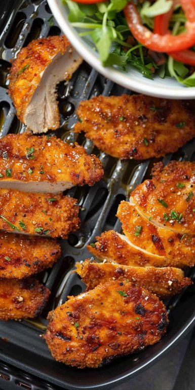 Pechuga de pollo deshuesada en freidora de aire