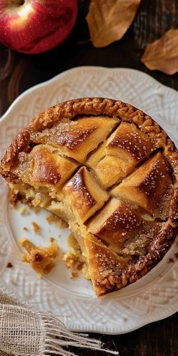 Tarta de manzana fresca con corteza dorada y rodajas de manzana en la parte superior