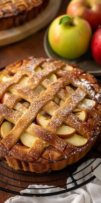 Deliciosa torta de manzana recién horneada con canela y manzanas frescas