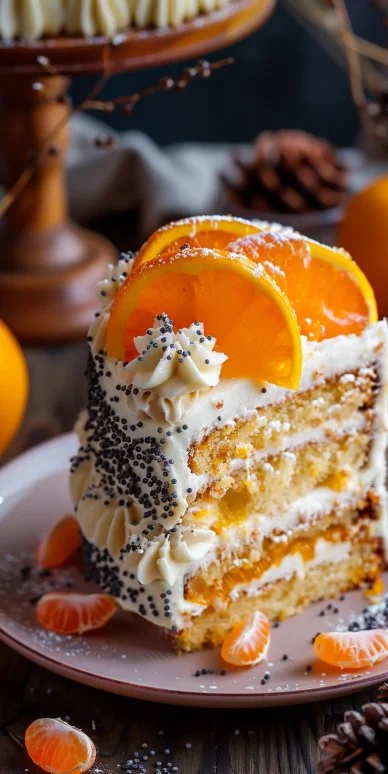 Torta de naranja con semillas de amapola, un postre dulce y aromático.
