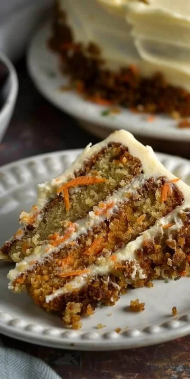 Torta de zanahoria casera decorada con nueces y crema