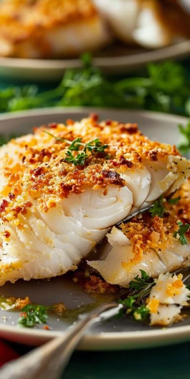Bacalao con costra de parmesano picante listo para disfrutar