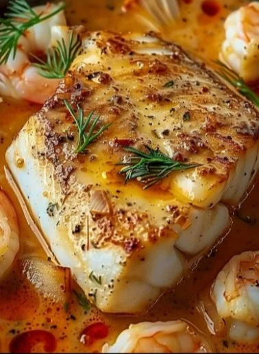 Bacalao en Salsa Cremosa de Gambas y Piquillos