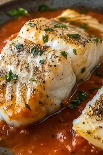 Bacalao en Salsa de Pimientos Rojos Asados
