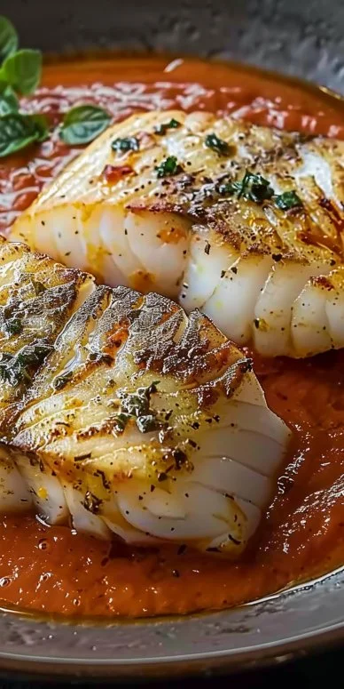 Bacalao en Salsa de Pimientos Rojos Asados