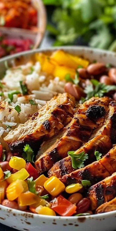 Bol de pollo frijoles cubanos