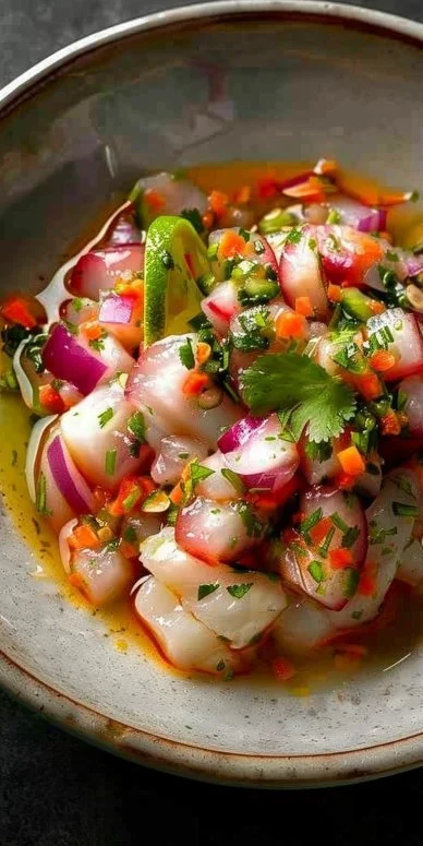 Ceviche de Pescado: Lubina Peruana Fresca y Cítrica