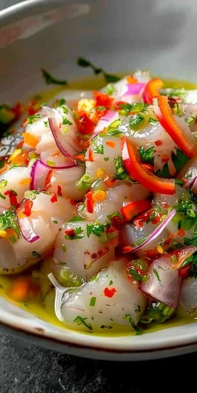 Ceviche de Pescado: Lubina Peruana Fresca y Cítrica