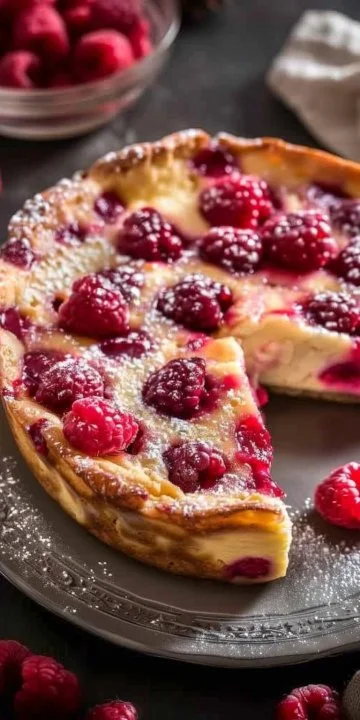 Clafoutis de frambuesa con natillas francesas