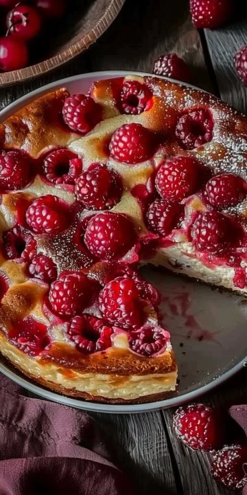 Clafoutis de Frambuesas fácil y delicioso en un plato