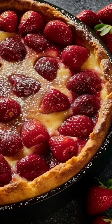 Delicioso clafoutis de fresas recién horneado en un plato