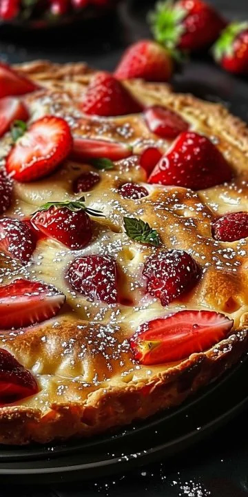 Clafoutis de ruibarbo y fresas