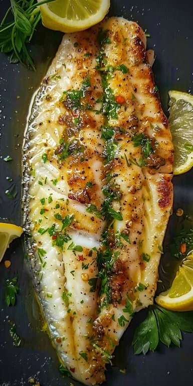 Receta de filete de pescado al ajillo servido en un plato