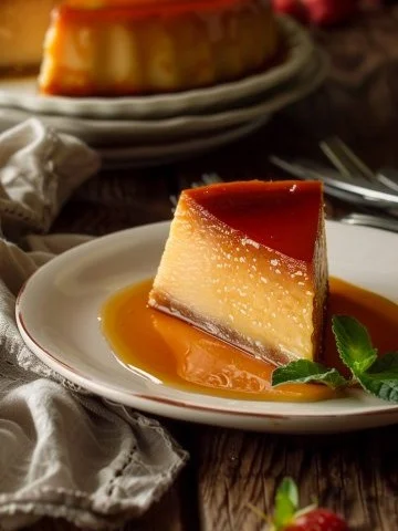 Far Breton delicioso con pasas y ciruelas, postre tradicional francés