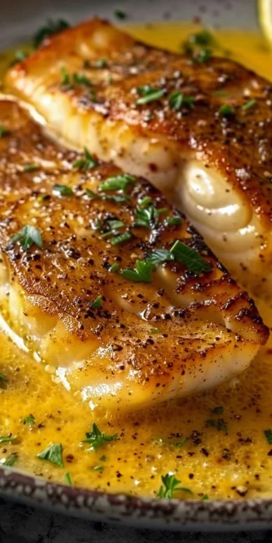 Filete de pescado con salsa de mostaza