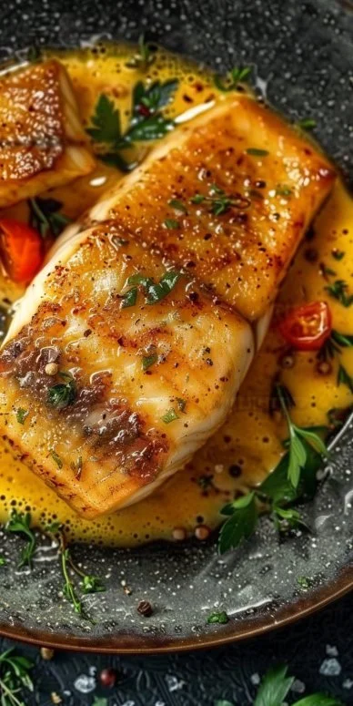 Filete de pescado con salsa de mostaza