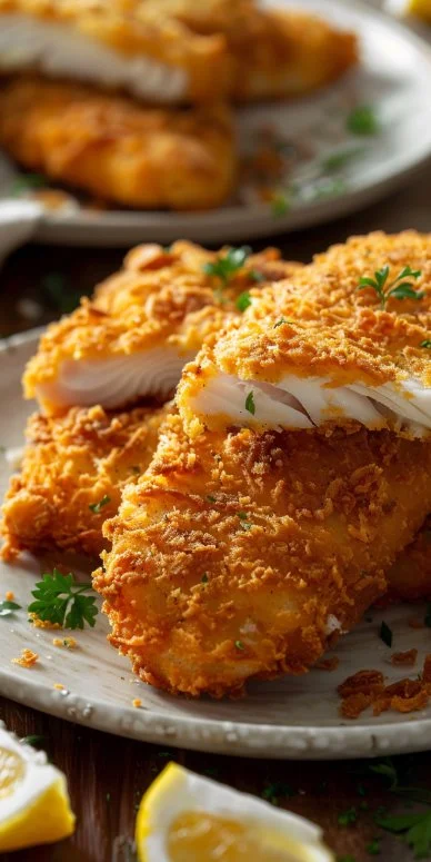 Filete de pescado empanizado crujiente