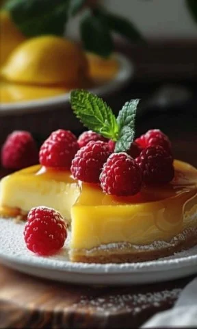 Flan Pastelero de Limón y Frambuesas