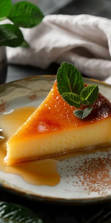 Delicioso flan pâtissier casero recién horneado sobre una mesa