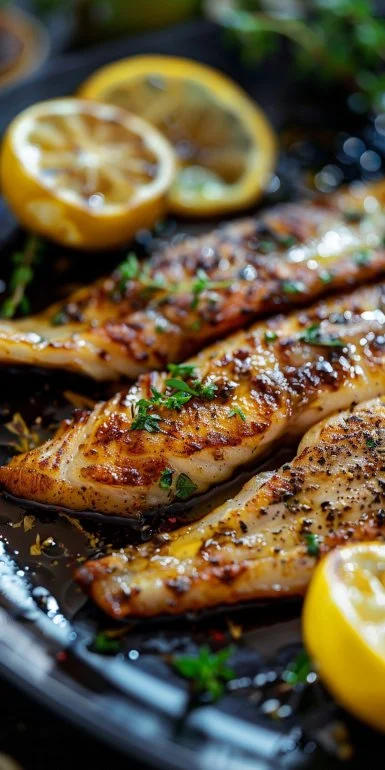 Grilled Fish with Lemon and Garlic Sauce