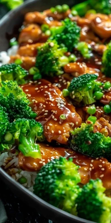 Jugoso teriyaki pollo brócoli