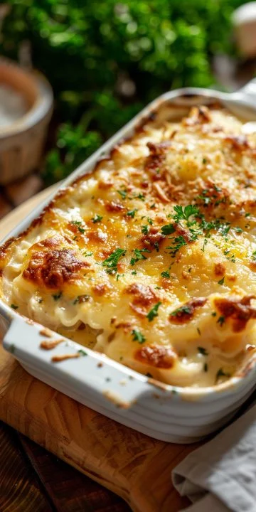 Plato de lácteo gratinado fácil y delicioso, preparado al horno.