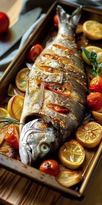 Plato de Lubina al horno con guarnición saludable