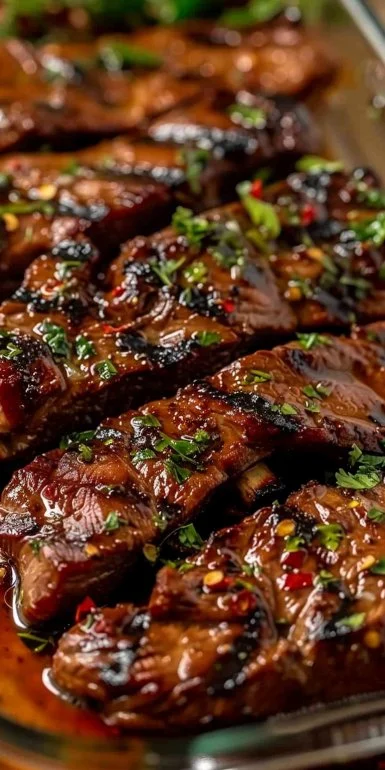 Deliciosa marinada para carne asada en un tazón con especias y hierbas frescas