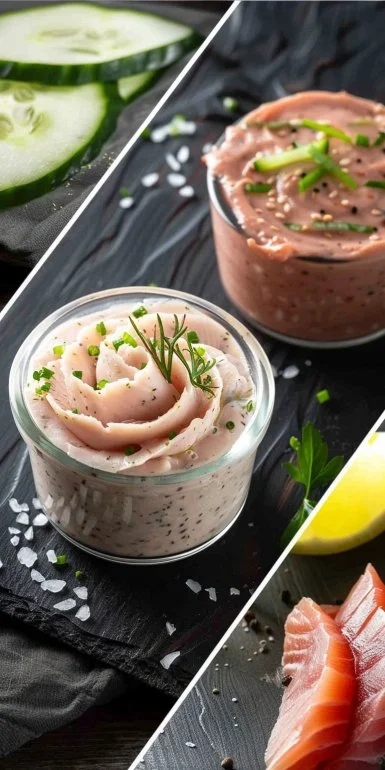 Creamy Mediterranean Tuna Mousse served in a bowl with garnishes.