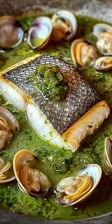 Merluza en salsa verde con almejas