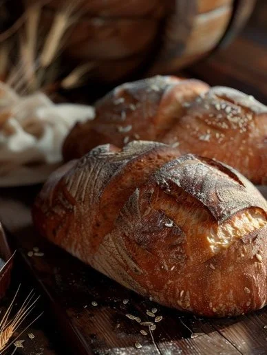 Rebanadas de pan casero delicioso recién horneado con ingredientes frescos